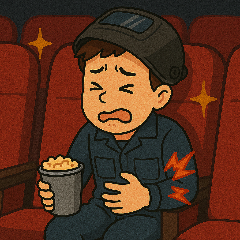 映画館で腹痛に耐える溶接職人