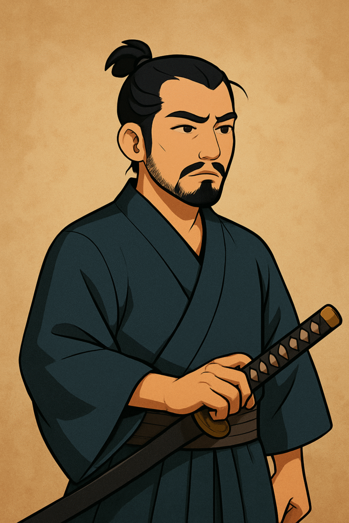 刀を抜かず、静けさの中に強さを感じさせる侍
