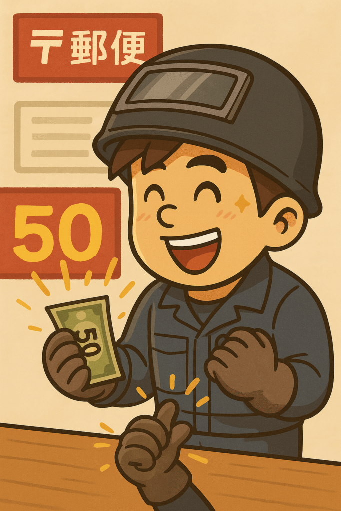 無事に５０円支払えた溶接マン