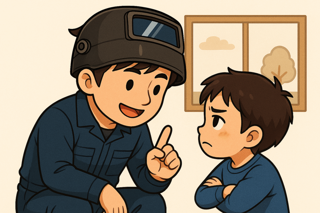 甥っ子に社会を教える溶接マン