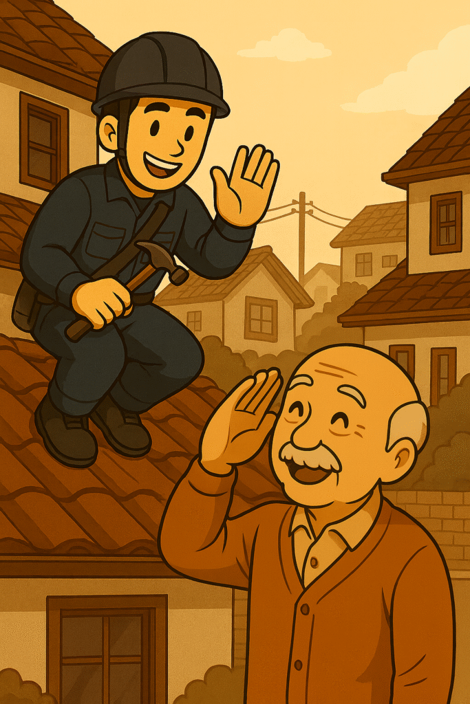 地域に根ざした工務店の職人。長年築かれた信頼関係と人との繋がりを象徴する。