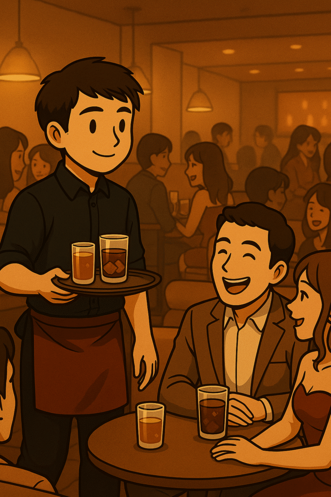 満席のキャバクラ店内。 笑顔と喧騒が入り混じる、夜のピークタイムを切り取った一瞬。