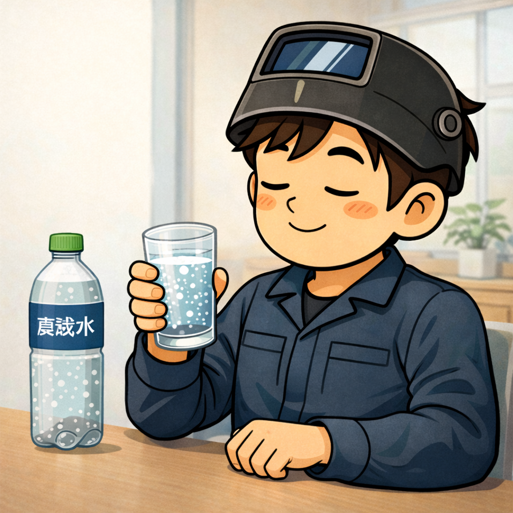 酒の代わりに炭酸水を飲み、ゆる禁酒を無理なく続けている溶接マン