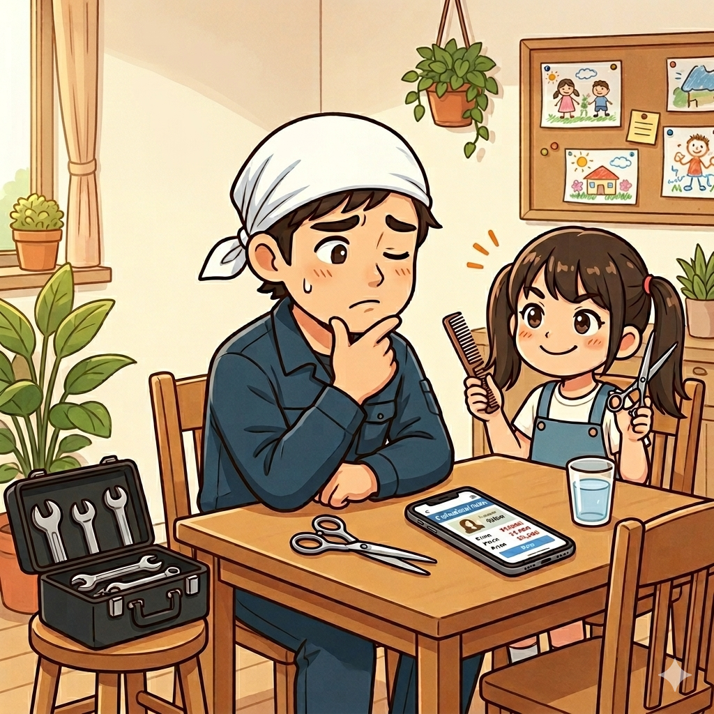 散髪を娘に頼むか悩む職人