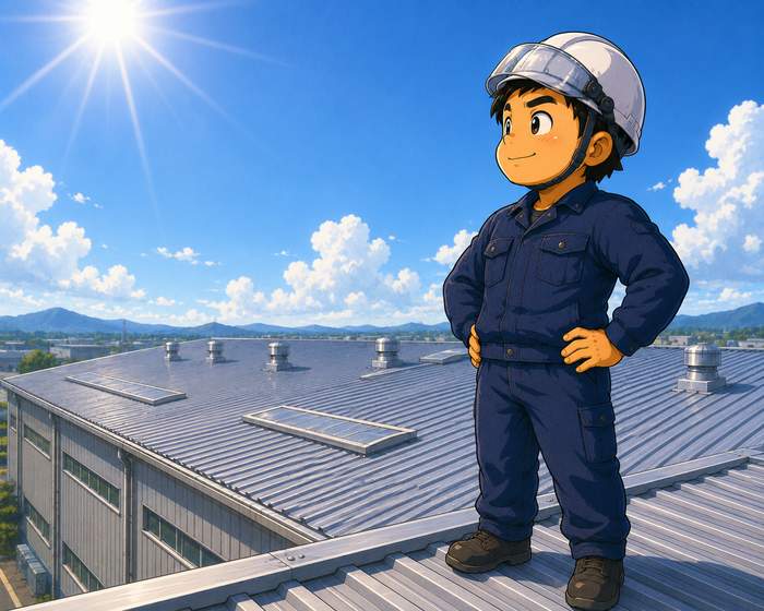 お茶工場の屋根を完走した職人