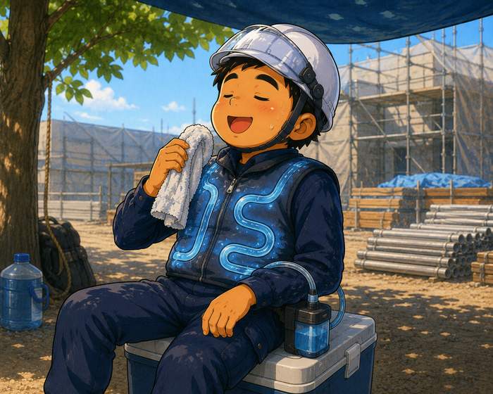 水冷服で休憩中の職人