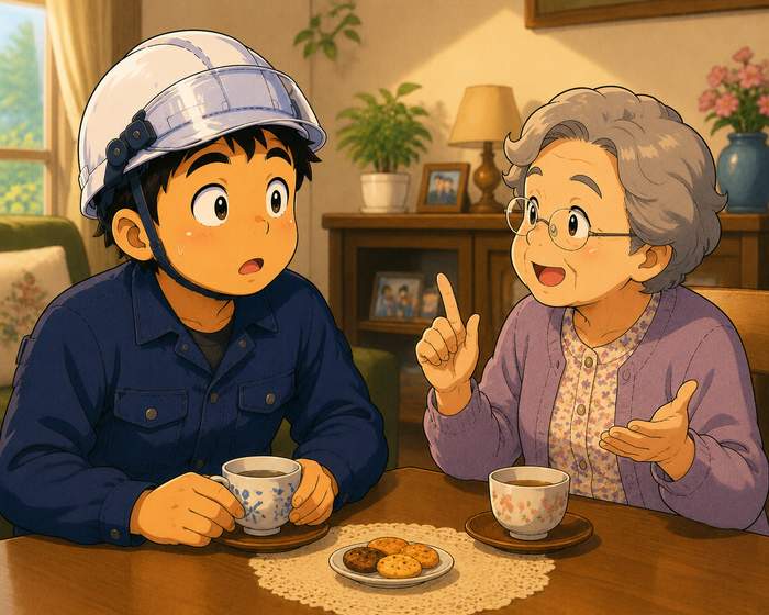 義母と色について話す職人