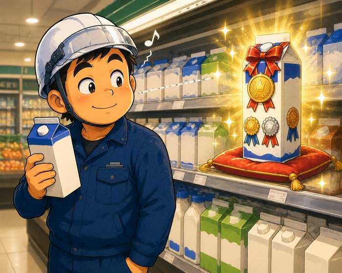 スーパーでいつもの牛乳を選ぶ職人