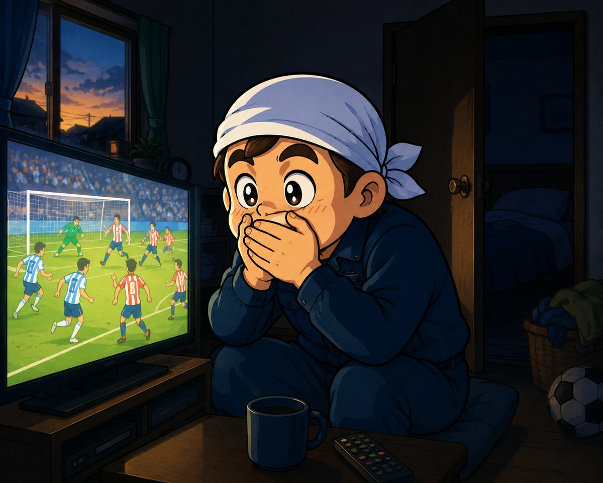 声を殺してW杯を観戦する職人